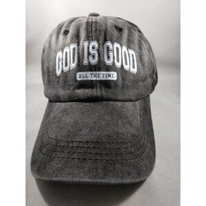 God Is Good All The Time Gray Black Baseball Cap Christian Religious Adjustable